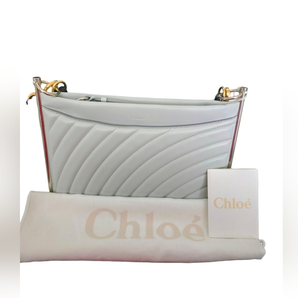 Chloé Smooth Calfskin Quilted Medium Roy in Airy Grey Leather